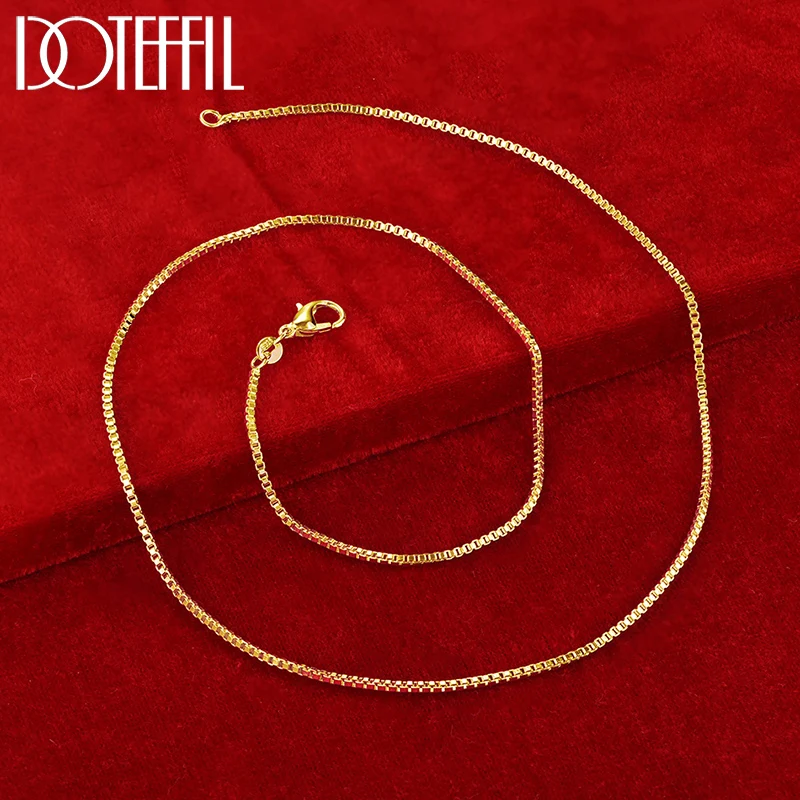 DOTEFFIL 18K Gold 1,5mm Basis Box Kette Halskette für Mann Frauen Hochzeit Verlobung Modeschmuck Image