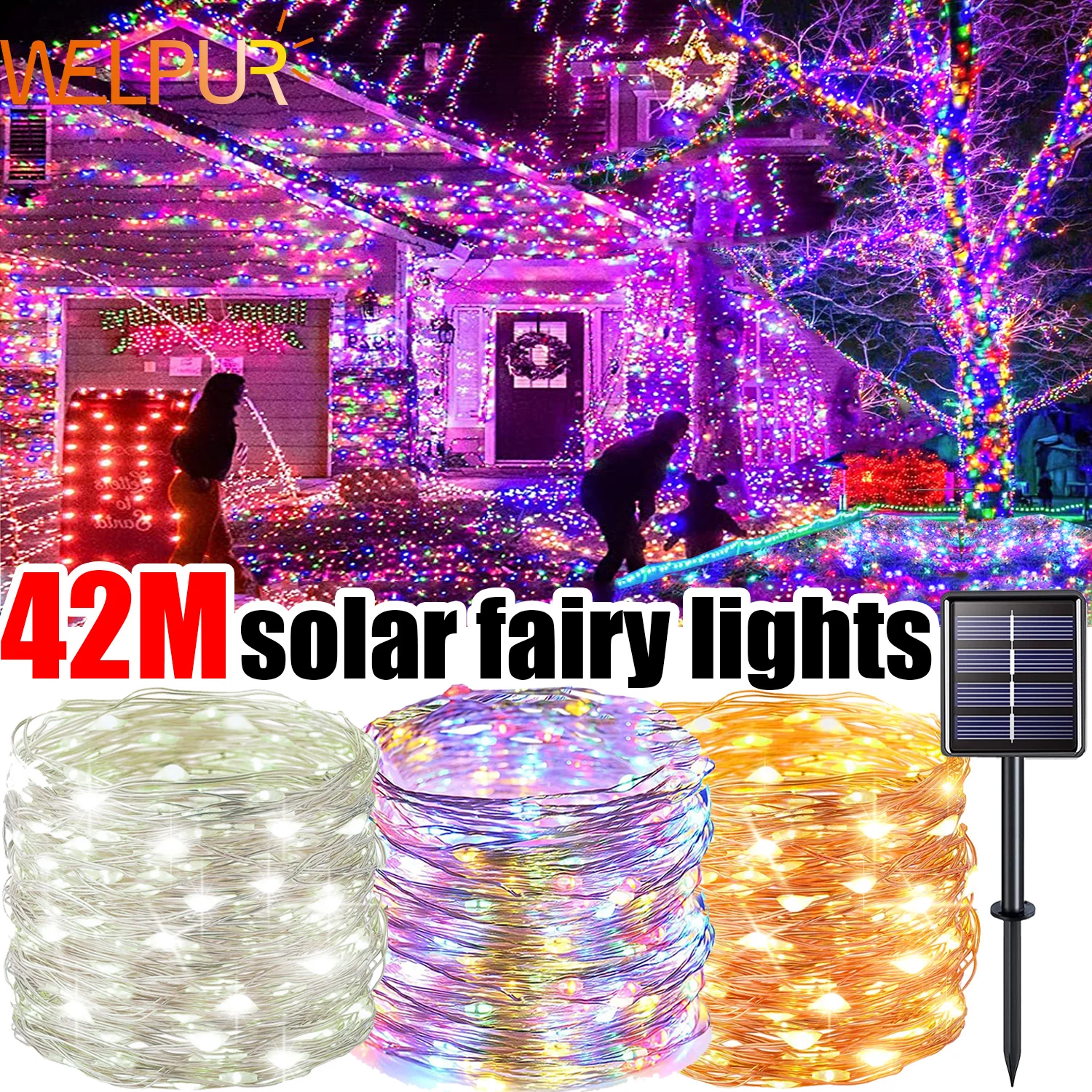 7 m/12 m/22 m/32 m/42 m Solar Lichterkette LED Timable lichterketten Outdoor Garten Dekoration 8 Modi Kupferdraht Funkeln Licht