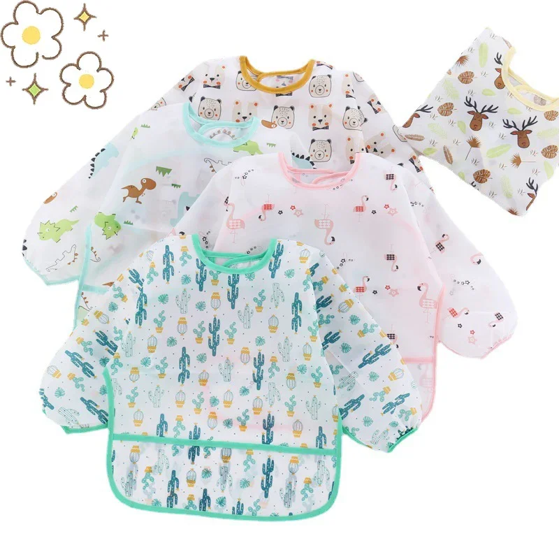 Baby-Silikon-Cartoon-Lätzchen, 0–6 Jahre, weiche Lätzchen, süße Baby-Kleidung, Kleinkind, BPA-frei, wasserdicht, langärmelig Image