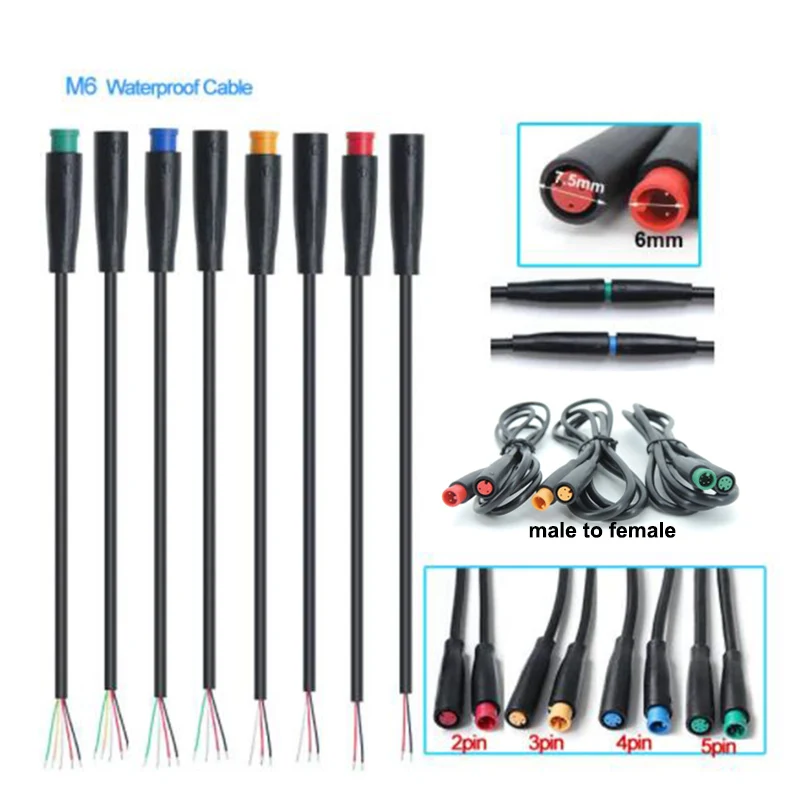 M6 2 3 4 5 Pin Stecker Elektrischer Steckverbinder Männlich Weiblich Roller Bremse Wasserdicht 6mm E-Bike Kabel Stecker Signalsensor Kabel Image