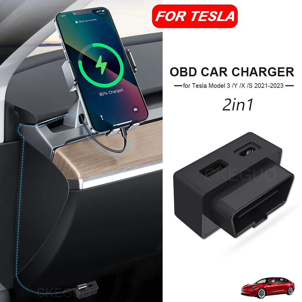 Auto obd Schnell ladegerät für Tesla Modell 3 y x s Handy Lade adapter obd2 Splitter USB und Typ C Dual Port Stecker kopf Image