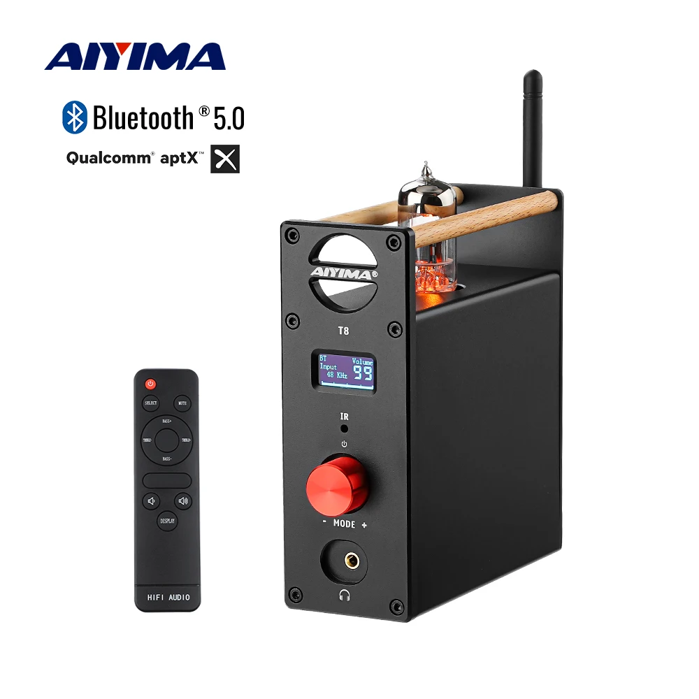 Aiyima t8 audio röhren verstärker bluetooth vorverstärker decoder hifi vorverstärker kopfhörer amp usb dac optischer koaxial rca eingang Image