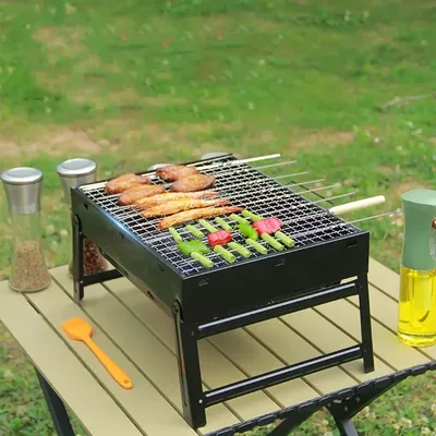 Neuer tragbarer Grill Grill Holzkohle grill Mini-Grill Edelstahl-Werkzeugs atz Kochen im Freien Camping Picknick Strand Camping Grill