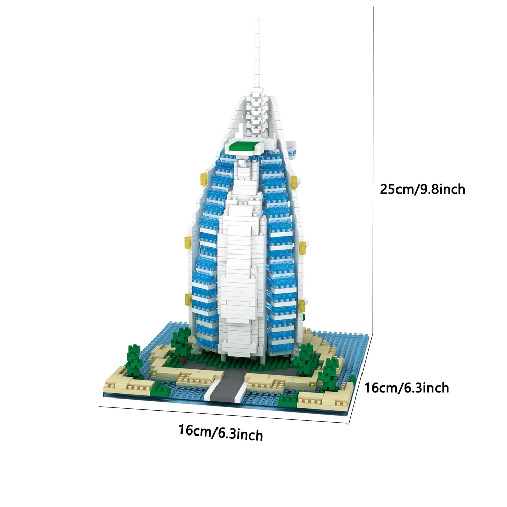 Knew Built Dubai Skyline-Bausteinmodelle, kreative Dekorationen, Puzzle, Mikro-Mini-Steine, Spielzeug zum Trainieren praktischer Fähigkeiten Image
