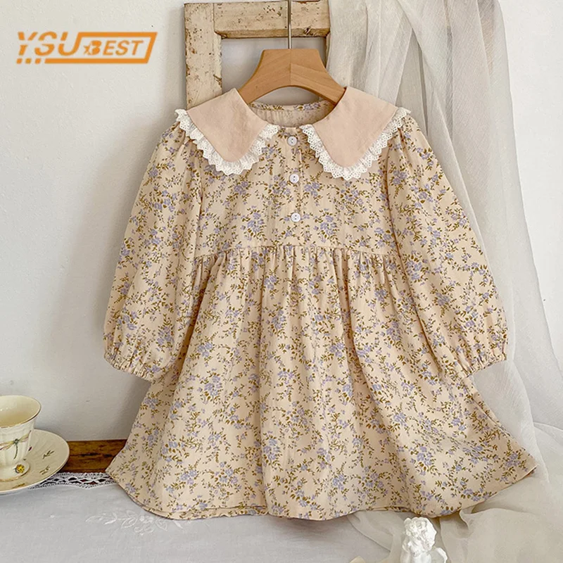 Süße Kinder Baby Mädchen Langarm Blume Druck Prinzessin Kleid Herbst Baby Mädchen Puppe Kragen Kleid Kinder Kleidung Kleid Image