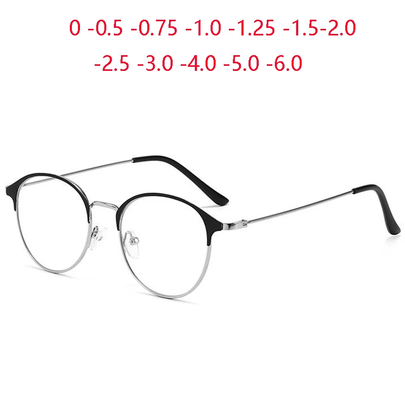 0-150-100 bis-0,5 Metall Frauen Männer runde Myopie Brille fertig Vintage Student Brille für die kurzsichtigen Image