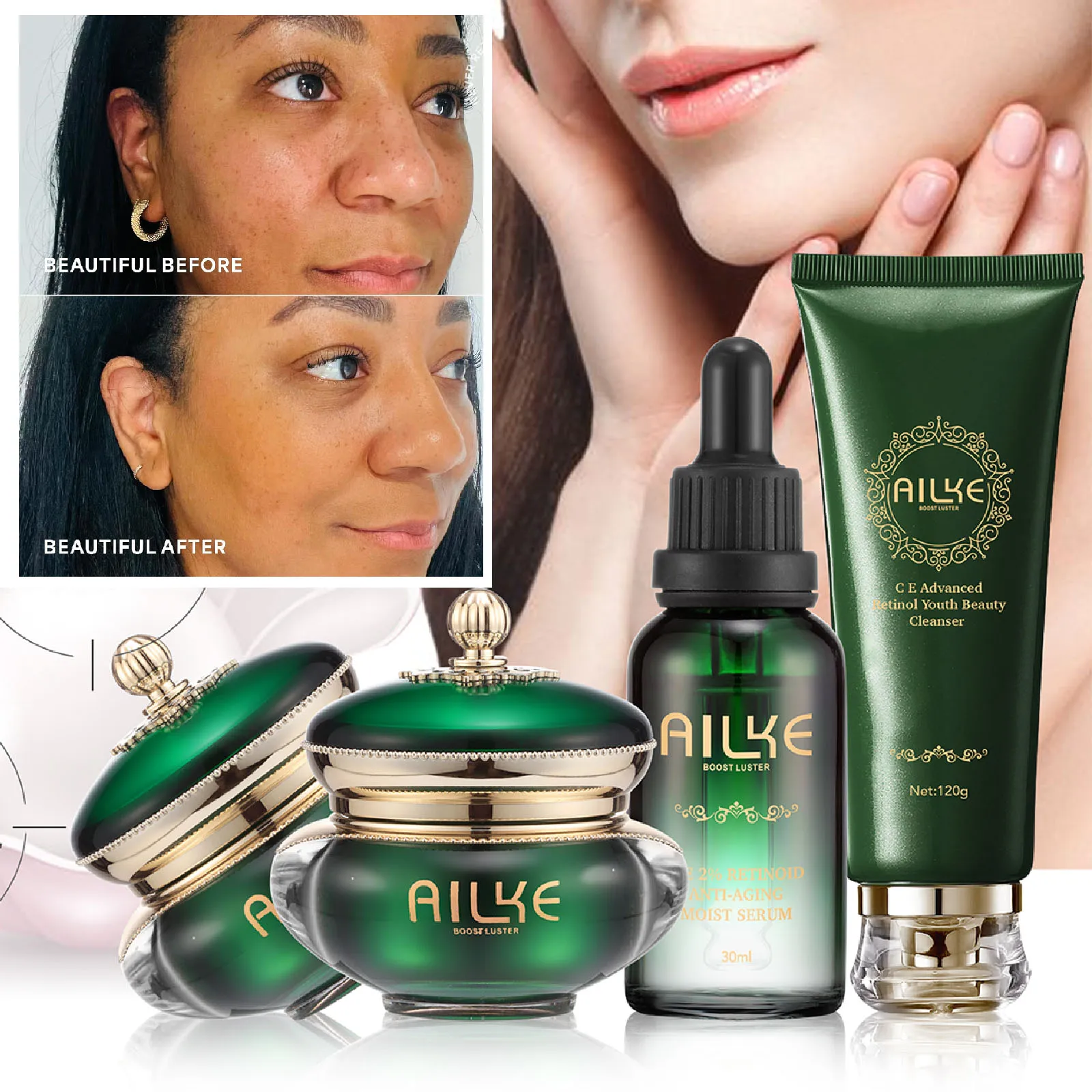 AILKE Gesichtscreme zur Entfernung dunkler Flecken, mit Retinol, Vitamin C, reduziert Sommersprossen, Melanin, aufhellendes Hautpflegeset für Tag und Nacht Image