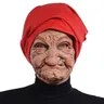 Heiße 1pc rauchende Oma alte Nana Latex maske Dame Oma mit faltigem Gesicht und rotem Schal Voll