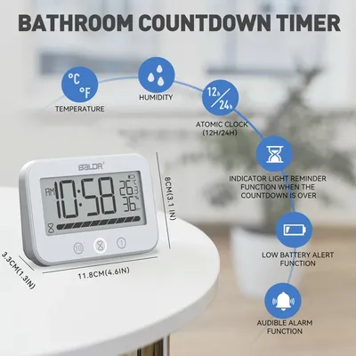 Baldr wasserdichte Bad Uhr Digital Touch LCD Dusche Countdown Wanduhr Hygrometer Thermometer Küche