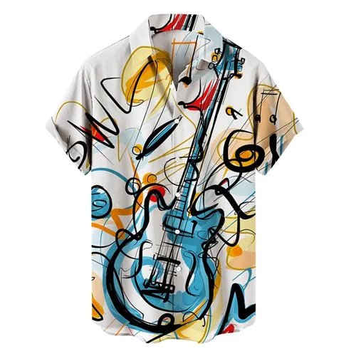 Hemden für Männer Musik Gitarren druck Rock Hip Hop Tops männliche Kleidung Kurzarm V-Ausschnitt