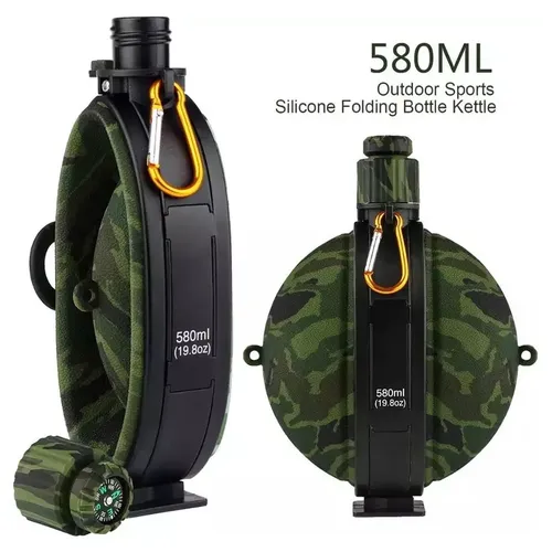 Zusammen klappbare militärische Wasser flasche Silikon Wasserkocher Kantine mit Kompass faltbare
