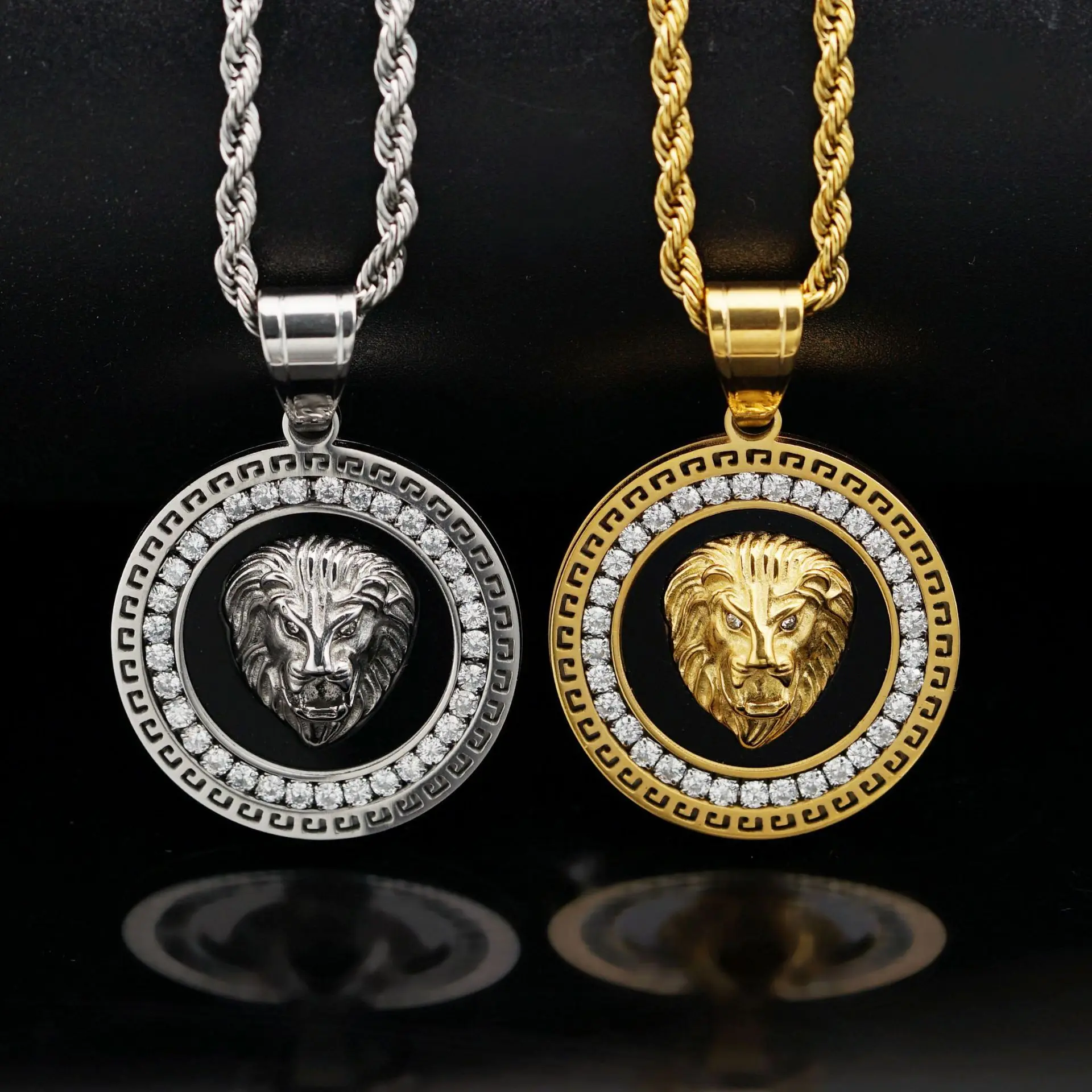 Hip Hop Gold Farbe vergoldet Iced Out Micro Pave Kubikzircon Löwenkopf Anhänger Halskette Charme für Männer Schmuck Geschenke