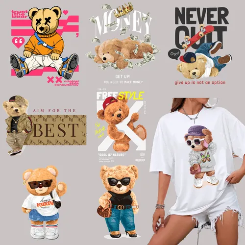 Cartoon Teddybär Muster High Definition Hot Stamp ing Aufkleber für Kleidung Tasche kein Geruch
