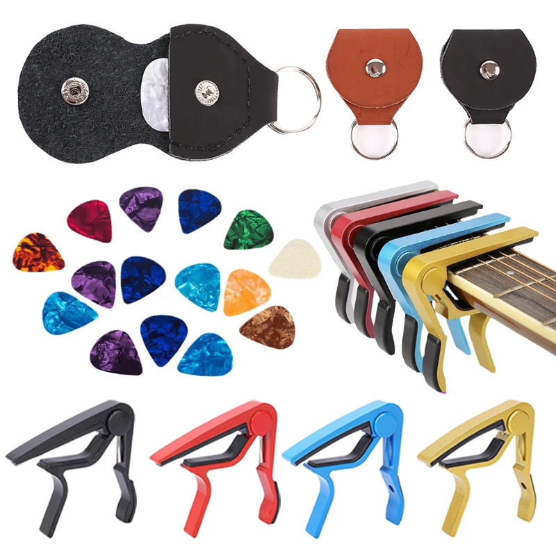 Gitarre Zubehör PU Material Gitarre Pick Tasche Legierung Capo Metall Tuning Clip Zufällig Pick Folk Gitarre Saiten Instrument TMZ Image