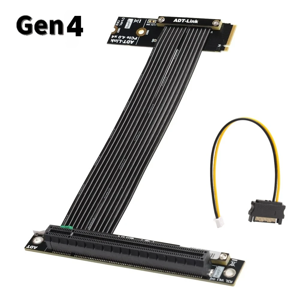 M.2 NVMe Key M SSD zu PCIe 4.0 x16 Riser-Karte drehen 90-Winkel-Grafik-GPU-Riser-Extender M2 NGFF Gen4 PCI-E 4.0 Sata Power Jumper Image