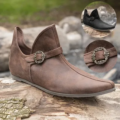 Renaissance mittelalterliche Herren Wikinger Ritter Prinz Schuhe Vintage braune Schnalle Image