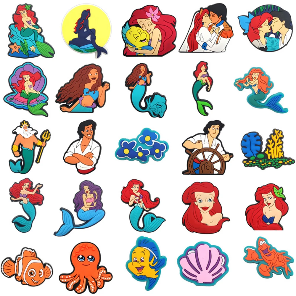 8–27 Stück/Set Disney Meerjungfrau-Prinzessin-Serie für Cartoon-Schuhanhänger, Zubehör, passend für Schuhe/Armbänder, klassische Clog-Kindergeschenke