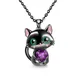 Cartoon lila Herz Kristall schwarze Katze Anhänger Halskette für Frauen Männer Jungen Mädchen