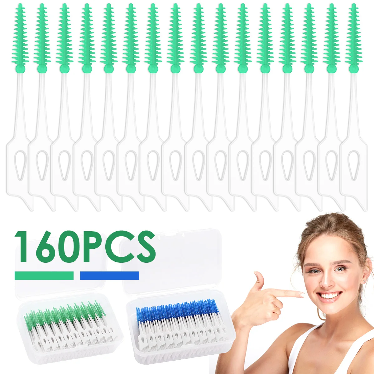 160Pcs Interdentalbürste Zahnstocher Silikon Zahnstocher Bequeme Dental Zahn Reinigung Werkzeug Zahnseide Interdentalbürste Stick für Zähne Image
