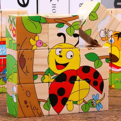 Baby Holz klötze Spielzeug Kinder sechs Seiten würfel Puzzles Spiel Tier Obst Verkehr erkennen