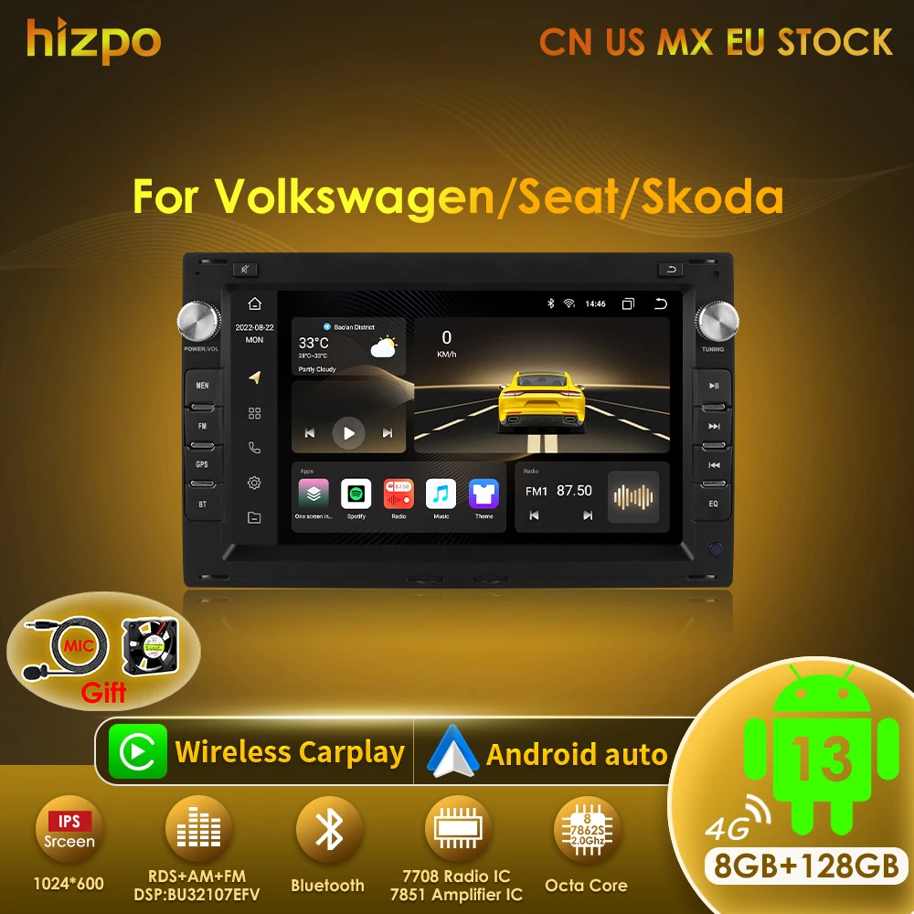 Hizpo 7" Autoradio-Multimedia-Player Android GPS für VW PASSAT B5 MK4 MK5 SHARAN Jetta Bora Polo TRANSPORT T5 CITI CHICO Carplay Image