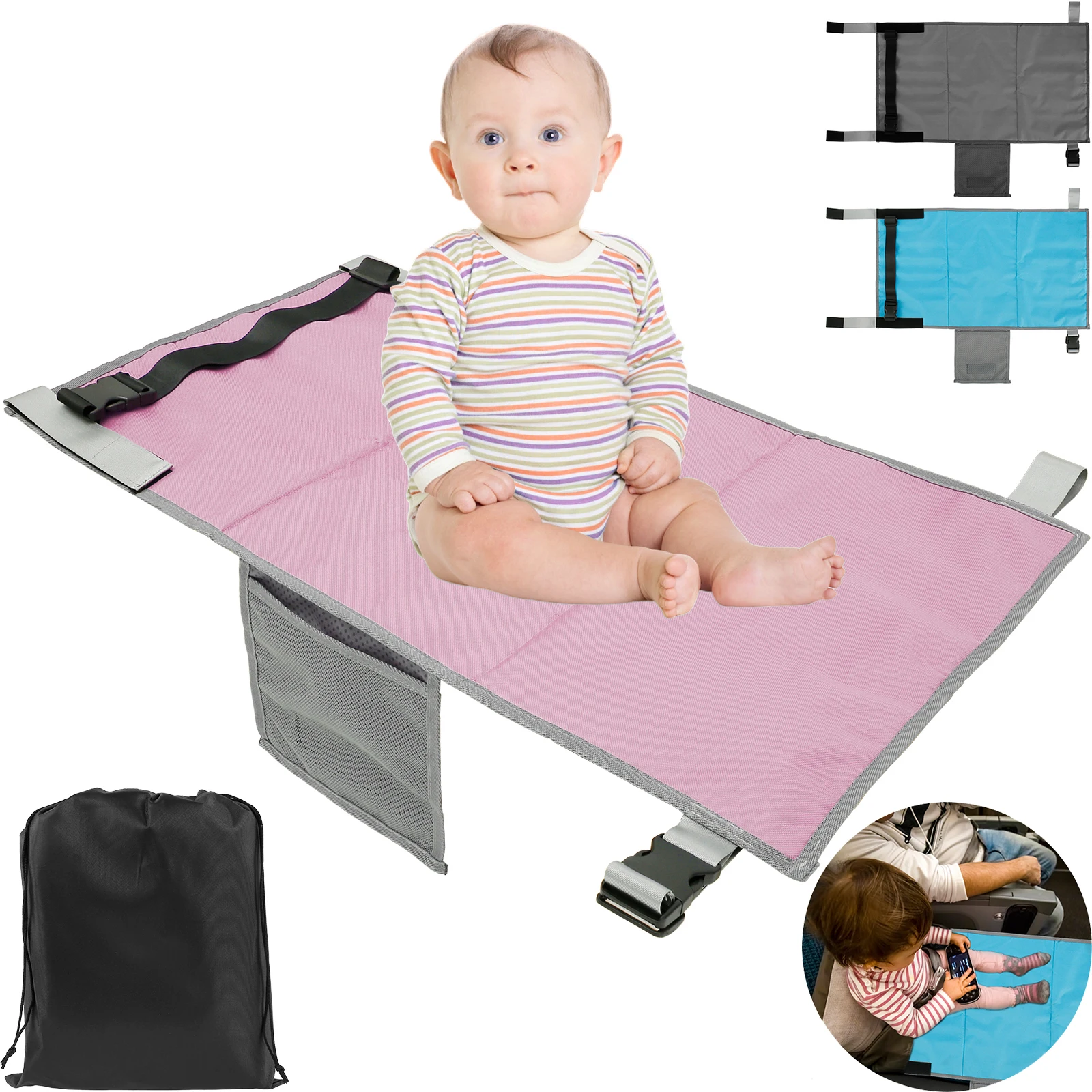 Kinder Reise Flugzeug Bett Mit Lagerung Tasche Tragbare Baby Flugzeug Auto Sitz Extender Bein Rest Hängematte für Kinder Reisen Neue Image