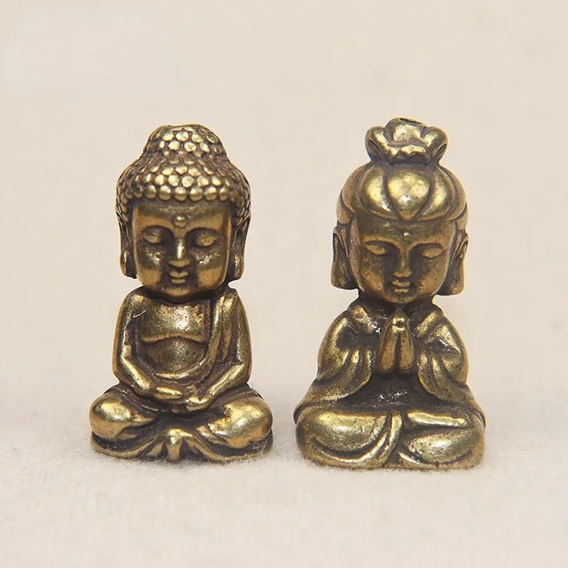 Mini Massivem Messing Guan Yin Buddha Kleine Ornamente Vintage Kupfer Buddha Statue Miniatur Figuren Handwerk Desktop Home Dekore