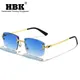 HBK Gradien Blau Objektiv Randlose Platz Sonnenbrille Mann TOP Qualität Metall Unisex Gläser Für
