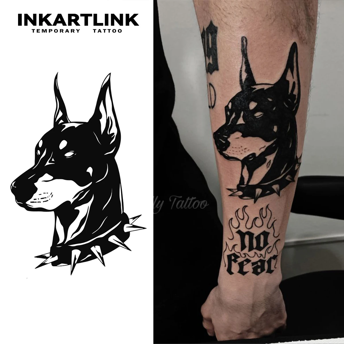 Dobermann Pinscher temporärer Tattoo-Aufkleber, wasserfestes magisches Tattoo, hält bis 15 Tage gefälschtes Tattoo, semi permanentes Tattoo Image