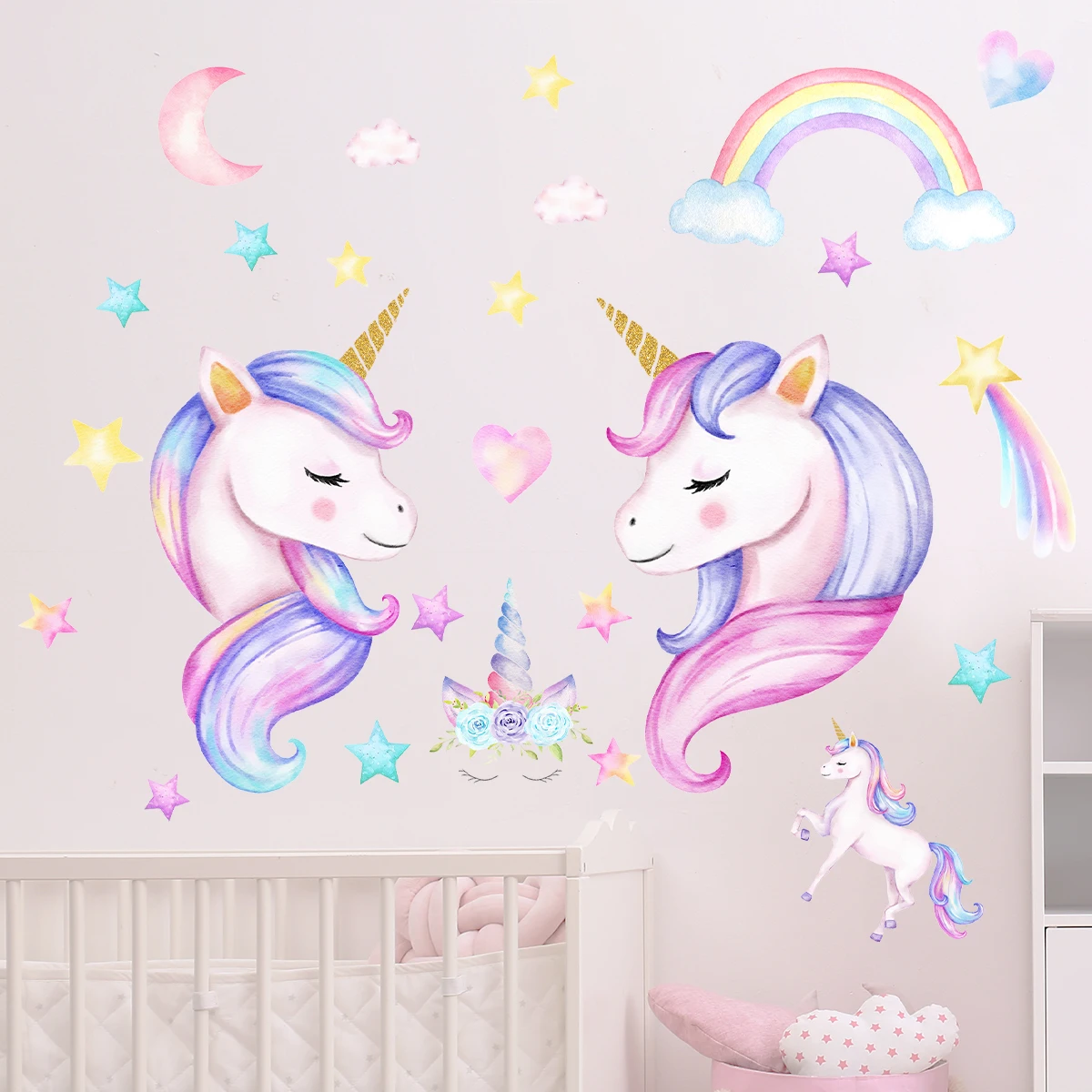 Cartoon Stern Regenbogen Einhorn Wandaufkleber für Kinderzimmer Dekor Kinder Baby Zimmer Schlafzimmer Kinderzimmer Home Dekoration Wandtattoos Image