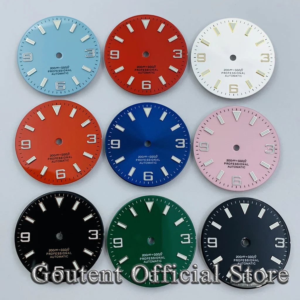 Goutent 29 mm steriles leuchtendes Zifferblatt grün blau passend für NH35 NH36 ETA 2836 2824 PT5000 Miyota 8215 821A DG2813 3804 Uhrwerk Image