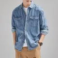 Jeans jacken Mann Herbst hemd Jeans Mantel für Männer einfarbig blau kosten günstig y2k trend ige