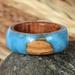 Chic Dream,'Handcrafted Apricot Wood and Resin Band Ring in Blue'