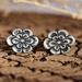 Blooming Girl,'Oxidized and Polished Floral Sterling Silver Button Earrings'