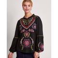 Monsoon Womens Pure Cotton Embroidered Frill Detail Blouse - Black Mix, Black Mix