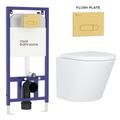 Cesar Wall Hung Rimless Toilet with Soft Close Seat & Brass Plate Aqua Wall Hung Frame