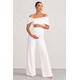 Meave | White Bardot Bow Maternity Jumpsuit
