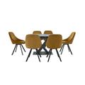 Arctic Extending Dining Table with Graphite Top and 6 Swivel Chairs - Mustard Velvet