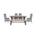 Hewitt Oval Extending Dining Table, 4 Slatted Chairs and 180 cm Bench - Blue/Grey Check Wool