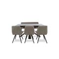 Saigon Extending Table with Wooden Base and 3 Taupe Velvet Dining Chairs and a Dining Bench
