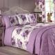 Complete Floral Duvet Cover Set Bedspread and Curtains Bloom Mauve Purple - Double