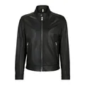 Hugo Boss, Jackets, male, Black, XL, Leather Jacket with Mandarin Collar