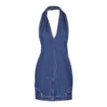 Moschino, Dresses, female, Blue, S, Denim Short Dress with V-Neck and Open Back