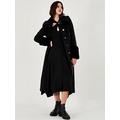 Monsoon Felicity Faux Fur Trim Belted Wool Coat - Black, Black, Size 14, Women