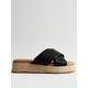 New Look Wide Fit Black Leather-Look Cross Over Espadrille Flatform Sandals, Black, Size 8, Women