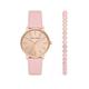 Armani Exchange Three-Hand Pink Leather Watch And Bracelet Set