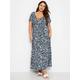 Yours Curve Floral Print Tiered Maxi Dress, Blue, Size 30-32, Women