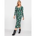 M&Co Gathered V Neck Midi Dress - Green, Green, Size 14, Women