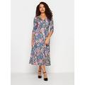 M&Co Blue Floral Gathered Sleeve Midi Dress, Blue, Size 16, Women