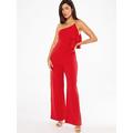 Quiz Red One Shoulder Frill Palazzo Jumpsuit, Red, Size 10, Women